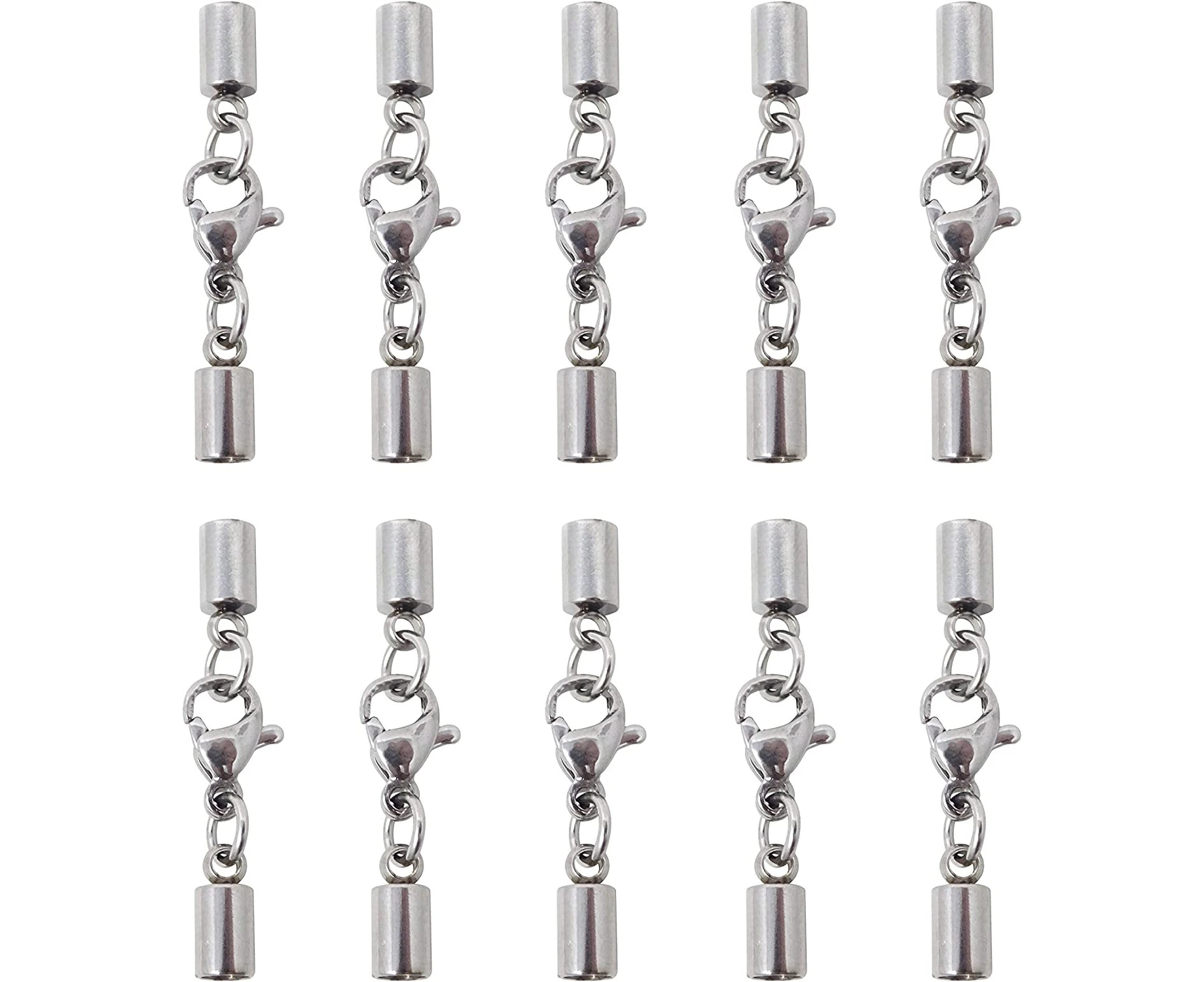 10Pcs 3Mm Stainless Steel Leather Cord End Caps With Lobster Clasp Connector For Jewelry Making