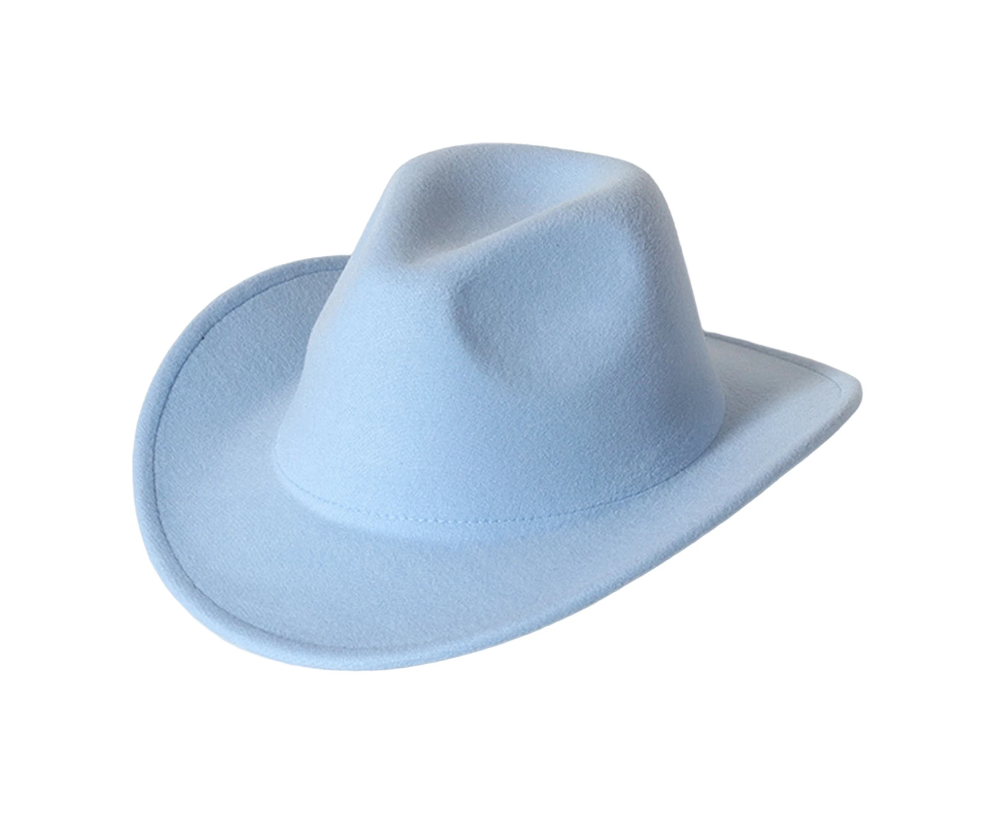 Cowboy Hat Solid Color Wild Unisex Anti-pilling Comfortable Costume Party Accessories Felt Roll Up Brim Cowgirl Hat for Outdoor - Sky Blue