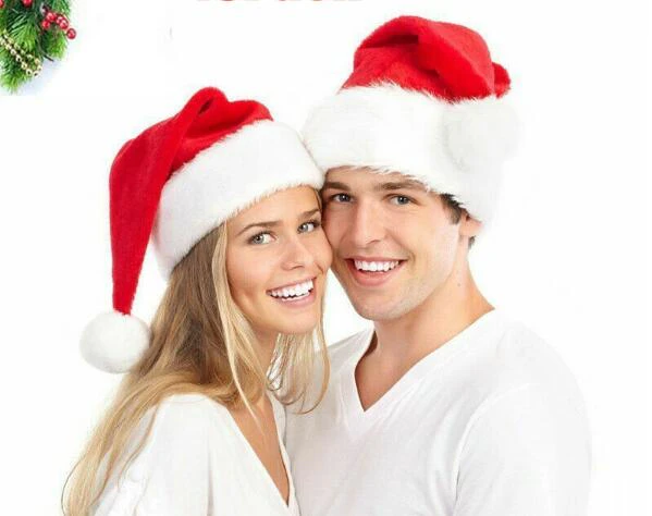 5pcs Christmas Soft Plush Ultra Thick Santa Claus Hats Adults Xmas Red Cap