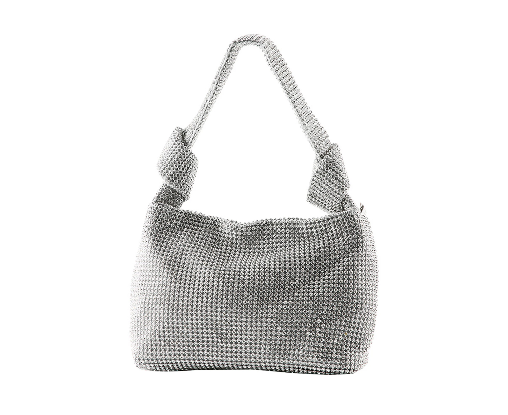 Bestjia Women Stylish Handmade Rhinestone Knot Shoulder Bag Storage Pouch for Party - Silver