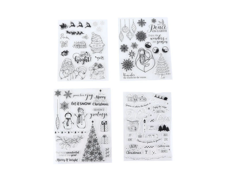 4pcs Clear Stamps Christmas Style Safe Durable Reusable Scrapbooking Tool for Photo Albums Gifts