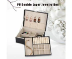 Double Layer Jewelry Earrings Rings Bracelet Necklace Box Pu Organizer Storage (Black)