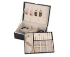 Double Layer Jewelry Earrings Rings Bracelet Necklace Box Pu Organizer Storage (Black)