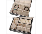 Double Layer Jewelry Earrings Rings Bracelet Necklace Box Pu Organizer Storage (Black)