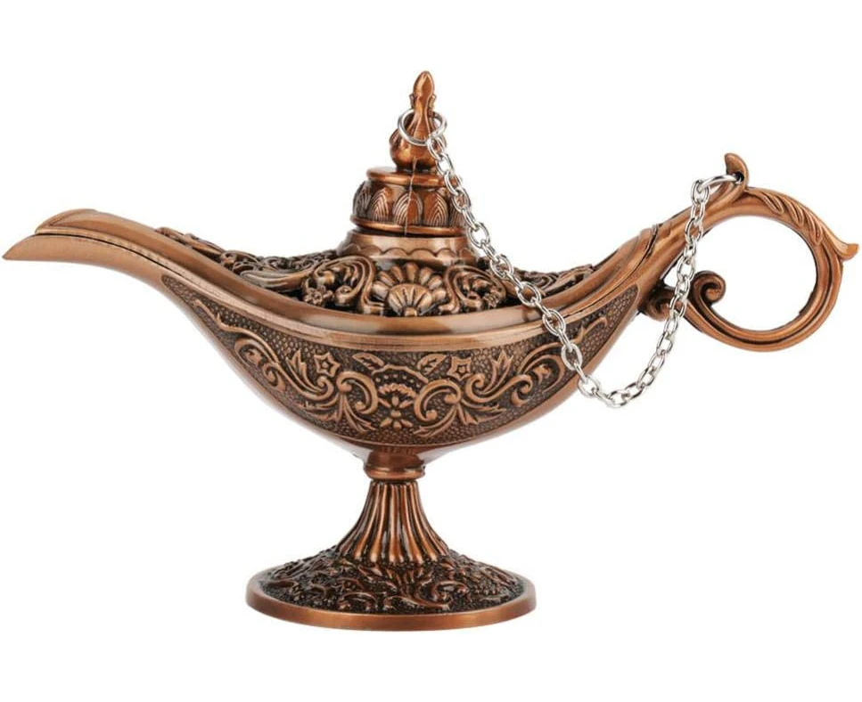 Metal Carved Aladdin Lamp Magic Vintage Home Tea Oil Pot Arabic Art Craft Gift Rare Retro Legend Color Aladdin Genie Light Wish Lamp Pot Collectible