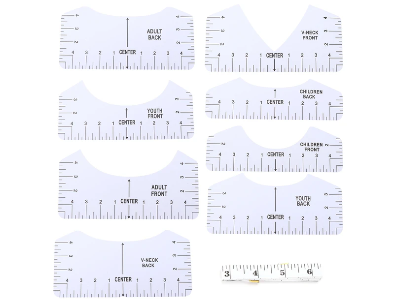 9Pcs Tshirt Alignment Tool Diy Vneck Ruler Pvc Shirt Tape Measure For Adult Youth