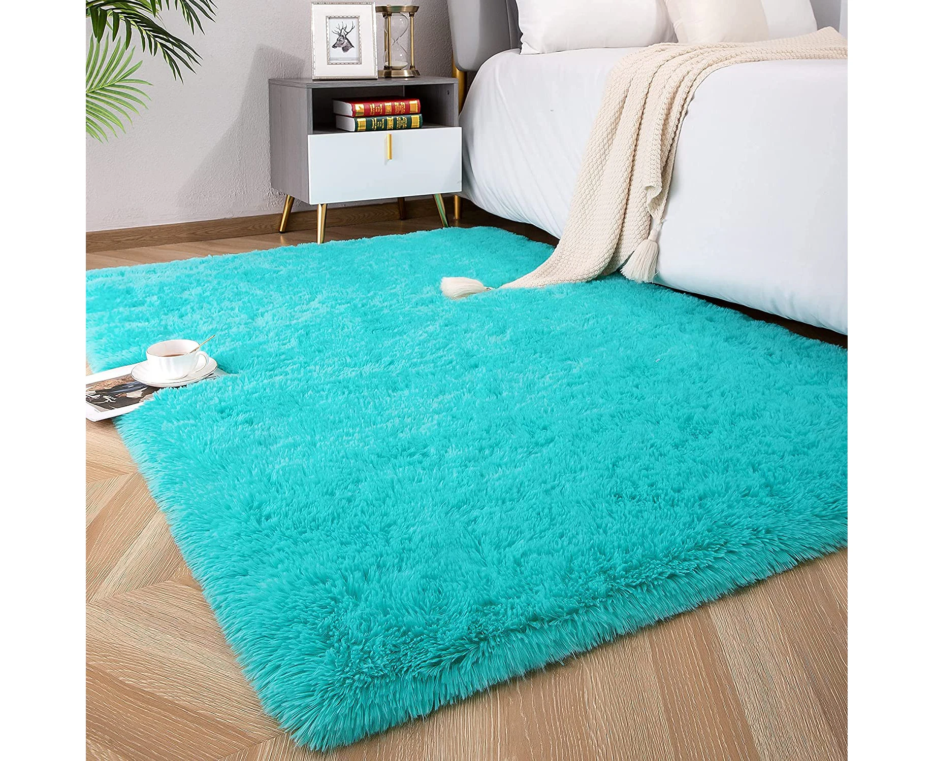 Soft Fluffy Area Rugs for Bedroom Kids Room Plush Shaggy Nursery Rug Furry Throw Carpets Boys Girls College Dorm Fuzzy Rugs Living Room-1.3x2Feet-Blue Teal