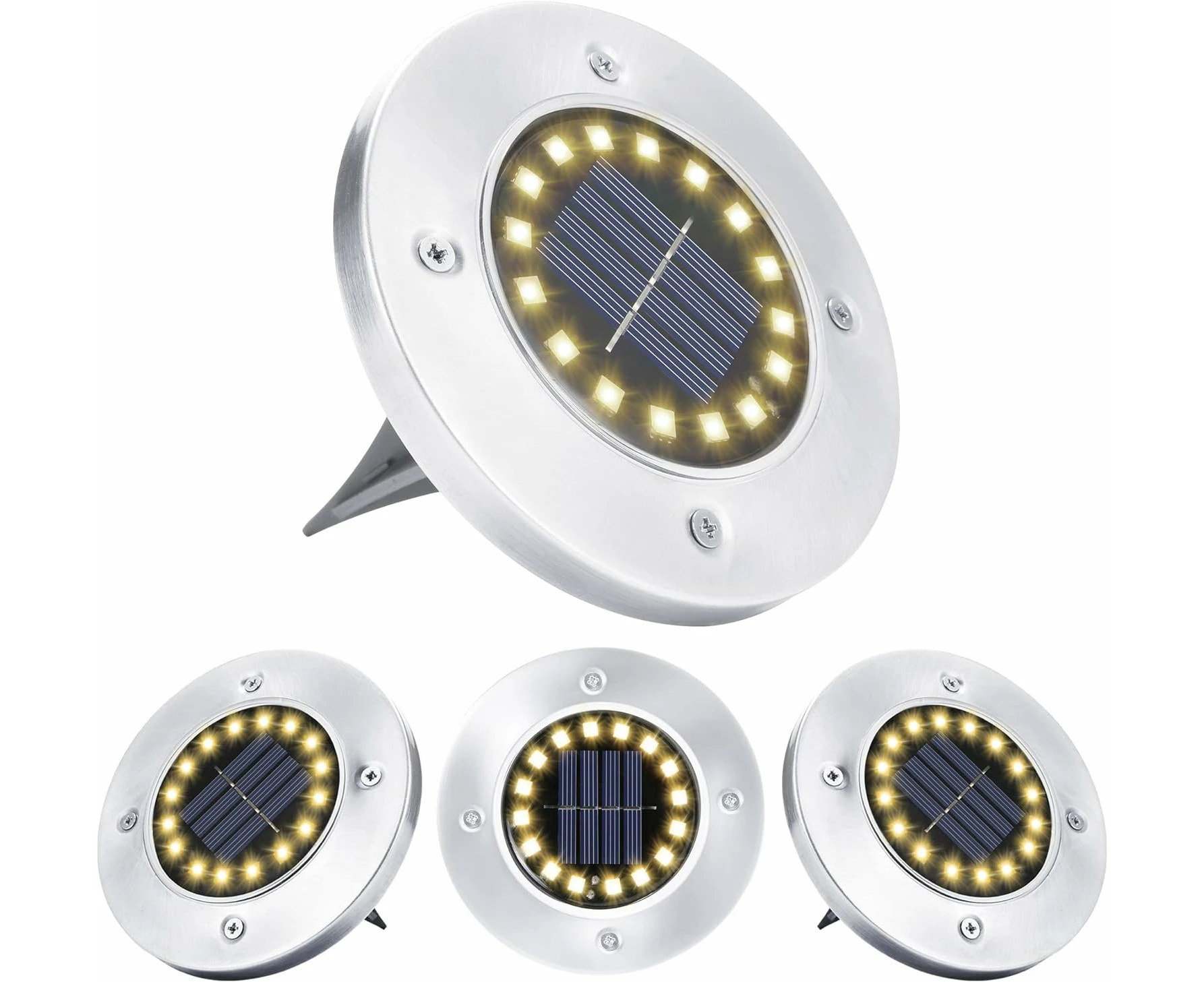 Outdoor Solar Buried Lights, 16 Led Warm White Waterproof Stainless Steel Spotlights For Patio, Yard Garden Path, Garage Walkway Decoration.