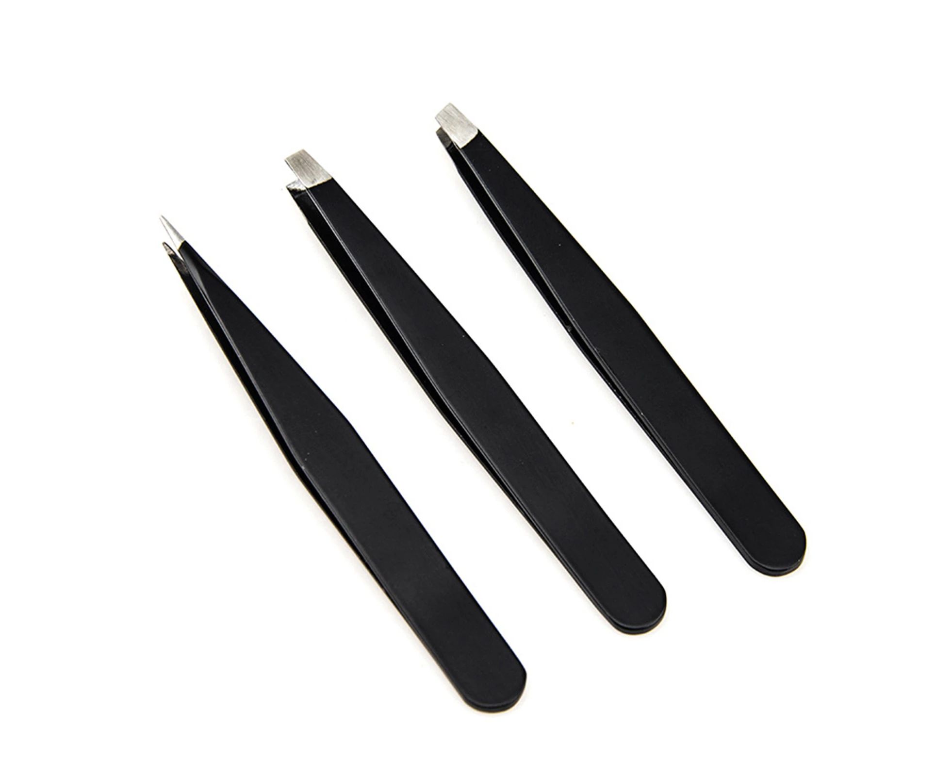 3Pcs/Set False Eyelashes Clips Multifunctional Eyebrow Trimming Stainless Steel Flat Slanted Pointed Oblique Eyebrow Tweezers Makeup Tools - Black