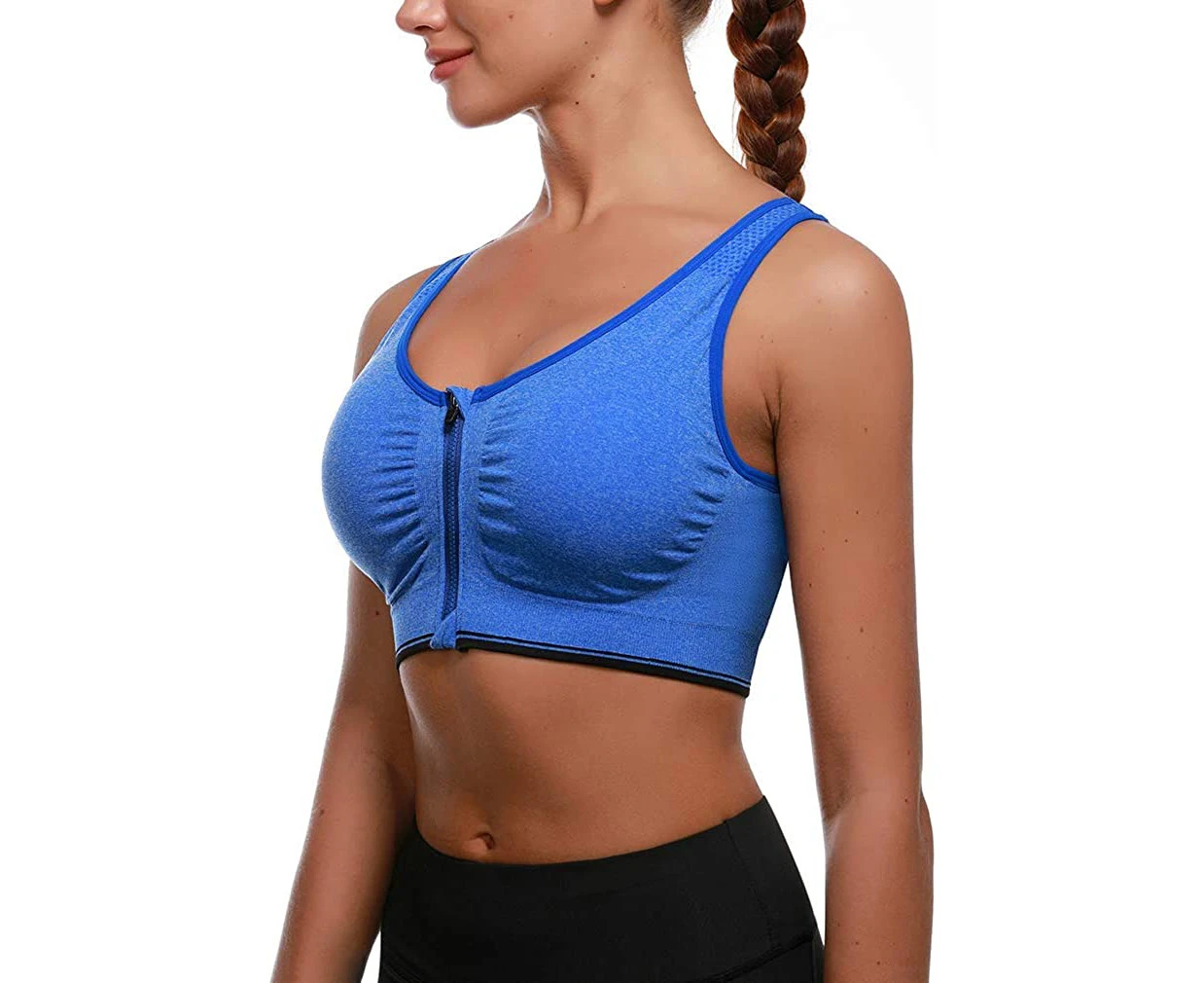 Women's Zip Front Sports Bra,Wireless Post-Surgery Bra Active Yoga Sports Bras,Purple,green,Grey,Blue,Stain resistant,(blue,small)