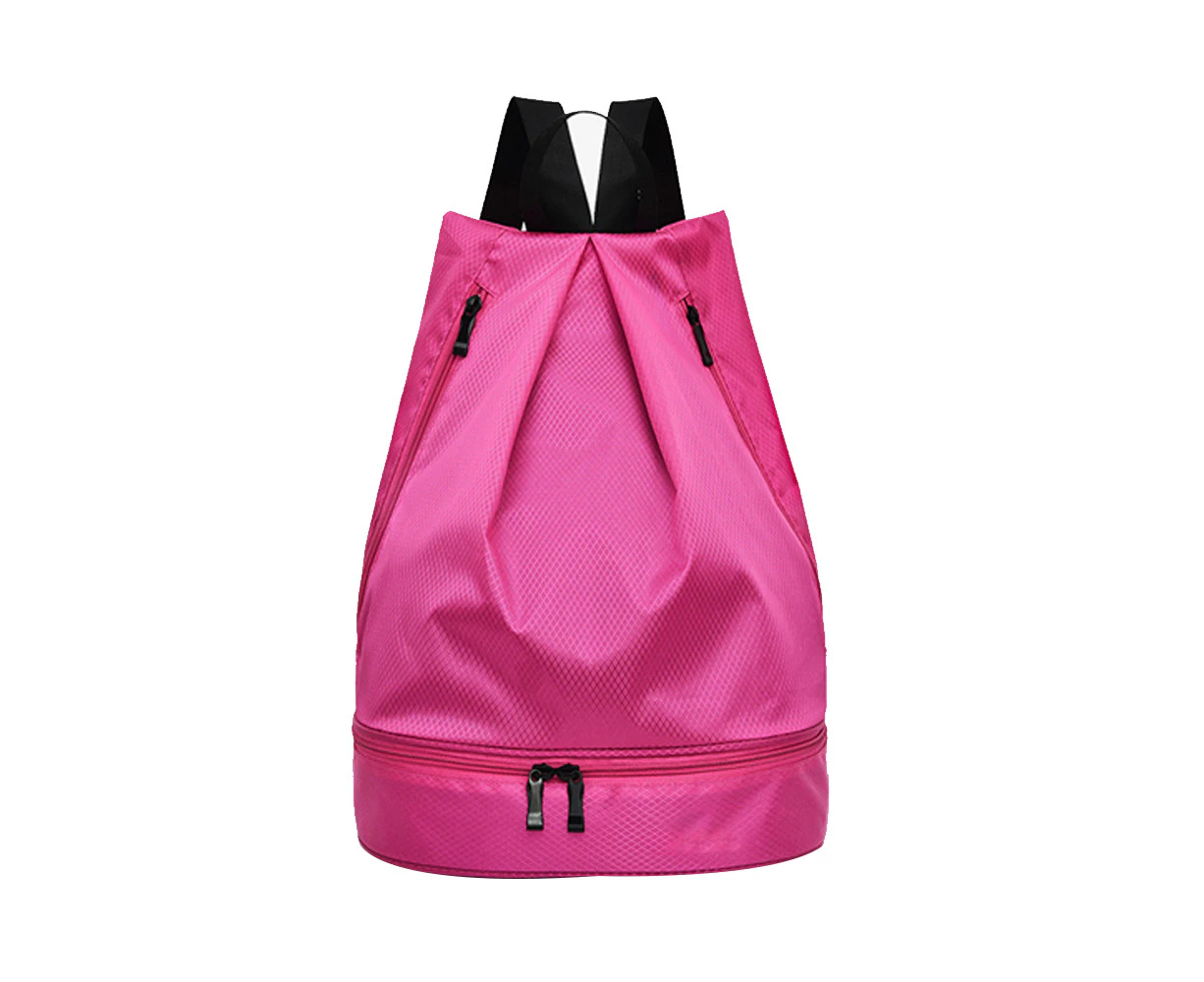 Waterproof Drawstring Backpack With Shoe Compartment Wet Dry Drawstring Bag For Men Women Gym Yoga Shopping Swimming - Rose Red