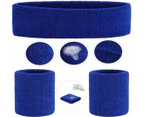 Sweatband Set Sports Headband Wristband Set Sweatbands Terry Cloth Wristband Wrist Sweatband Headbands Moisture Wicking Sweat Absorbing Head Band Blue