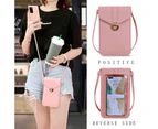 Women Fashion Lock Catch Crossbody Shoulder Bag Clear Phone Touch Screen Purse-Pink