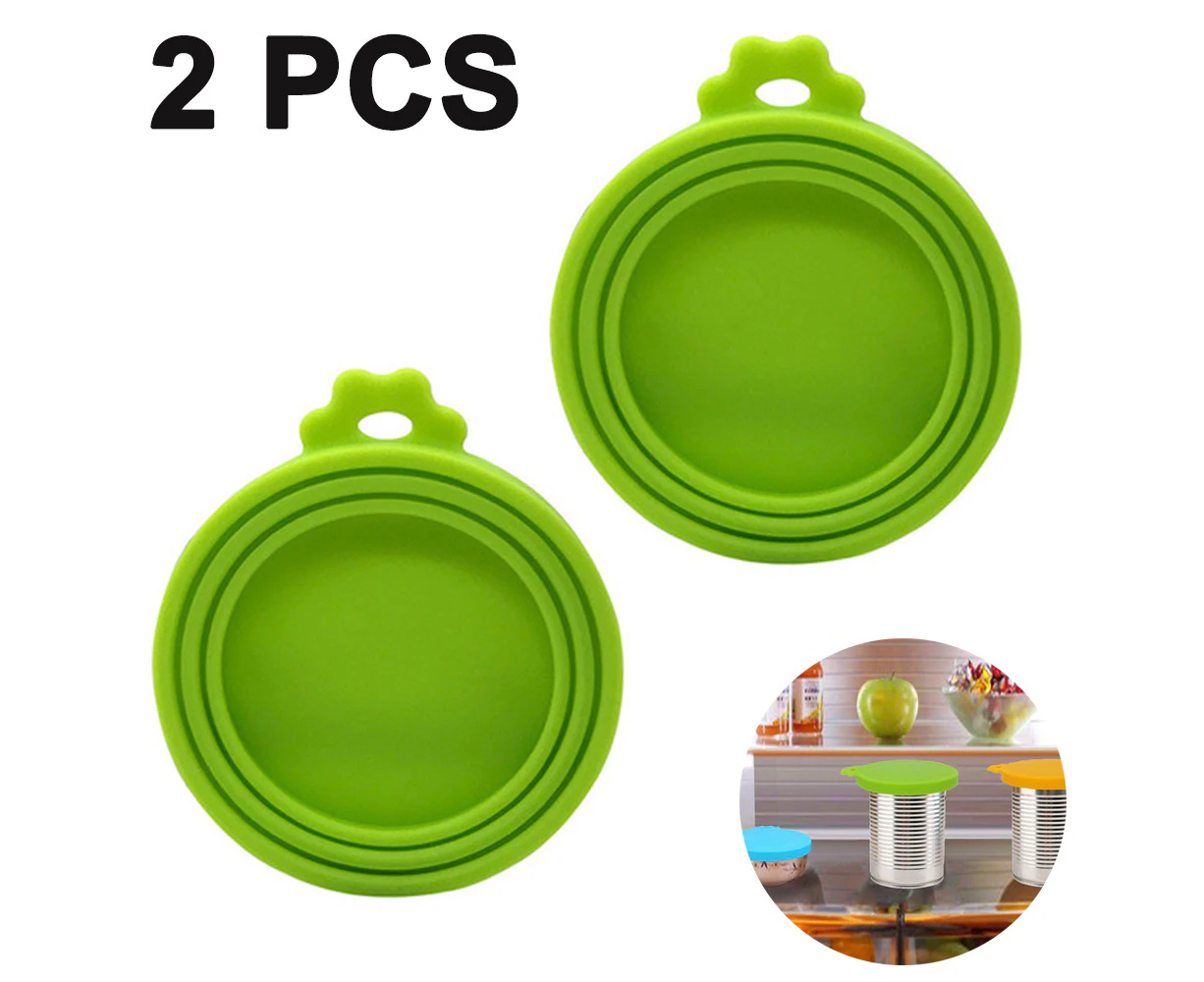 Pet Food Can Lids, Silicone Can Covers for Dog Cat Food, Universal Size Fit Small Medium Large Cans, 2 Pack,Green