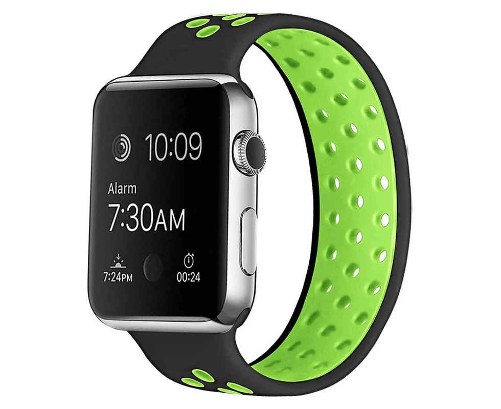 Marge Plus Sports Breathable Silicone Solo Loop Watchband for Apple Watch Series 7/6/5/4/3/2/1/SE -BlackGreen