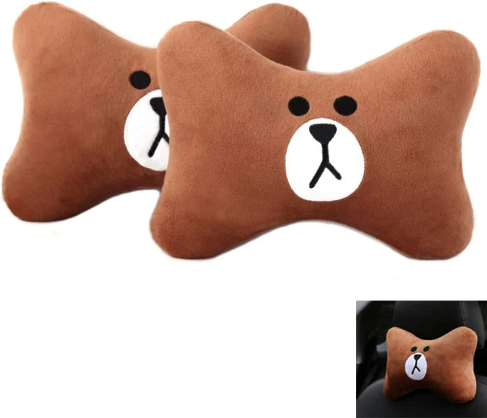 2Pcs Car Headrest Pillow Cartoon Car Neck Pillow Comfortable Soft Car Seat Pillow Head Rest Cushion Universal Headrest Pillow for Travelling-Brown