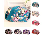 Fashion Flower Print Women Canvas Square Crossbody Shoulder Bag Messenger Pouch-Blue