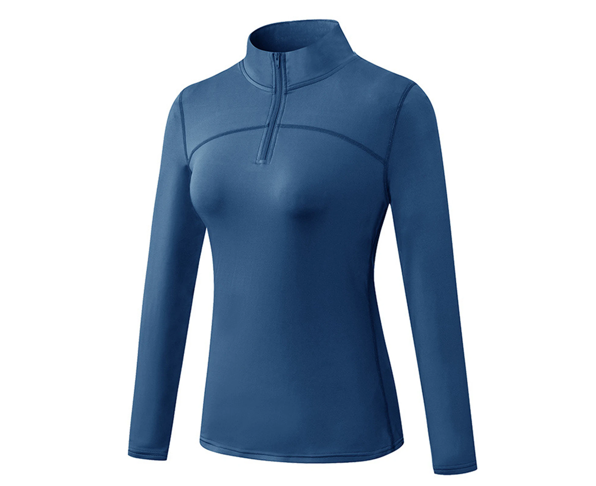 Long Sleeve Sports Top Fleece Lined Zip Pullover Seamless Athletic Long Sleeves Sports Top for Running Navy Blue