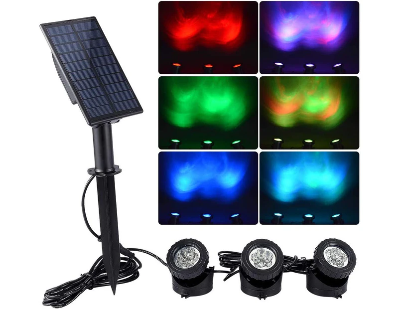 Solar Pond Lights Outdoor, Submersible 3 in 1 RGB LED Fountain Lights, Dusk to Dawn Landscape Spotlight for Garden