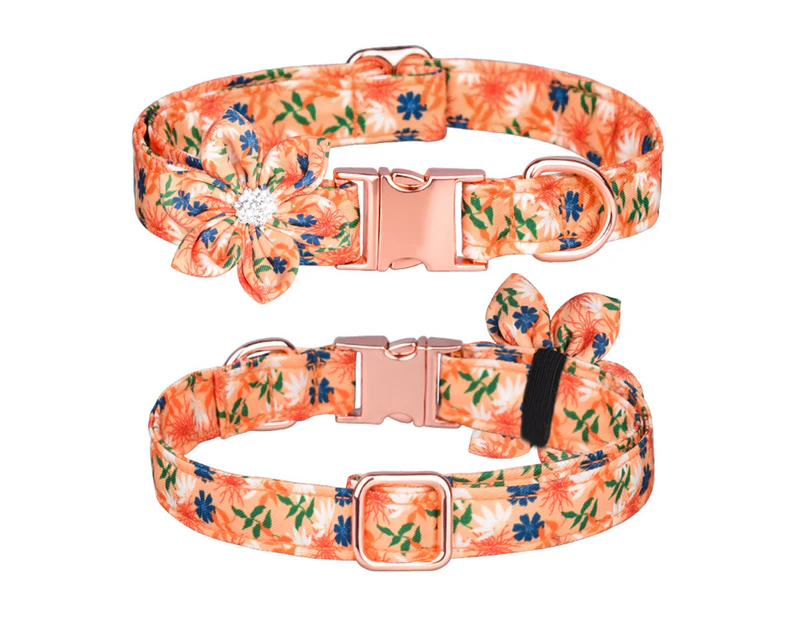 Dog collar, girl dog collar dog collar floral pattern dog collar cute dog collar,(CP317-1F Orange,M)