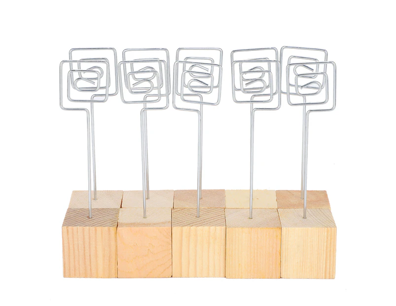10Pcs Photo Holder Solid Wood Base Note Message Card Picture Metal Clip Stand Craft