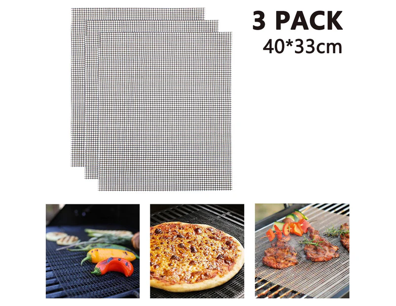 3pcs BBQ Grill Mesh Mat Non Stick Barbecue Grill Sheet Liners Grilling Mats Nonstick Fish Vegetable Smoking Accessories Gas-Gray