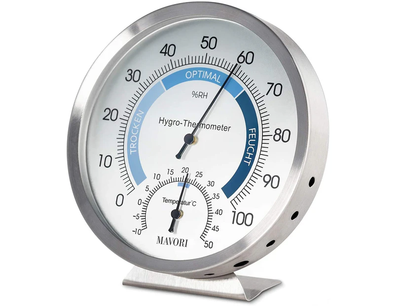 Indoor Analog Hygrometer Thermometer - High Quality Stainless Steel Humidity Meter and Room Thermometer-C