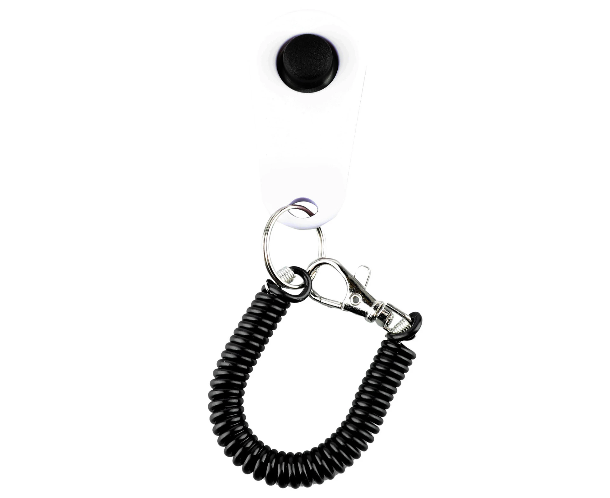 Dog Training Clicker Universal Interactive Pet Training Clicker With black Long Wrist Strap And Ring White