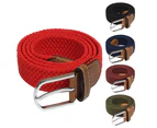 Fashion Men Women Elastic Braided Alloy Pin Buckle Waist Belt Strap Waistband Navy Blue