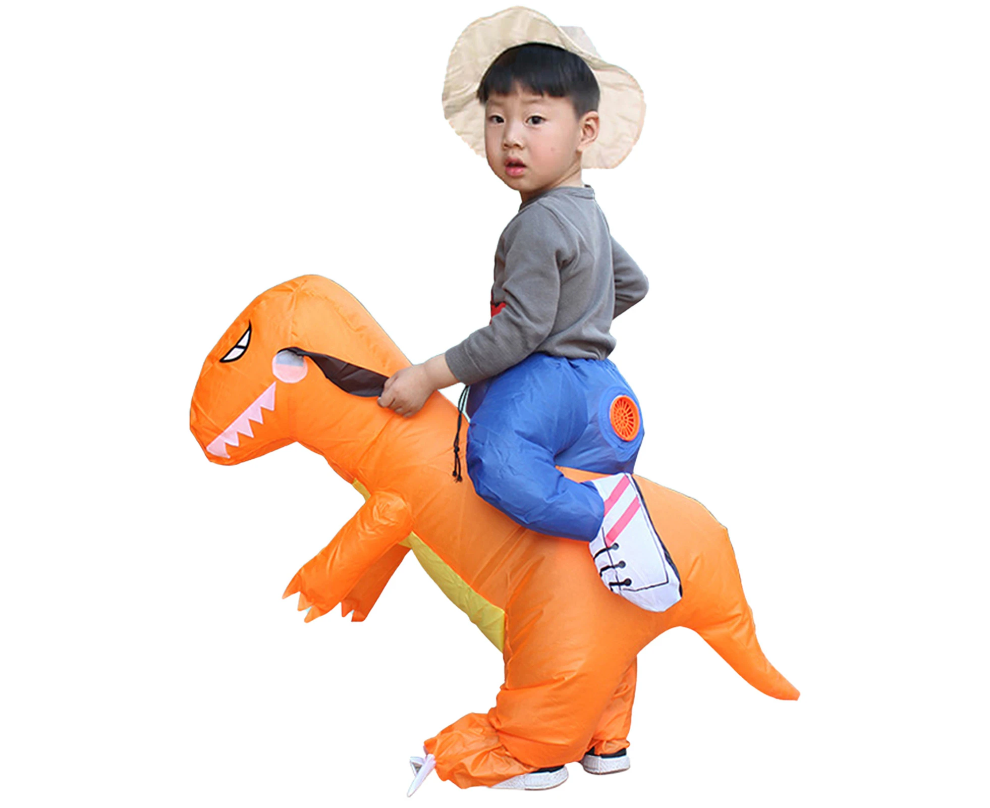 Inflatable Costume High Simulation Coslplay Fabric Adult Children Dinosaur Inflatable Costume for Christmas-Orange 80 cm