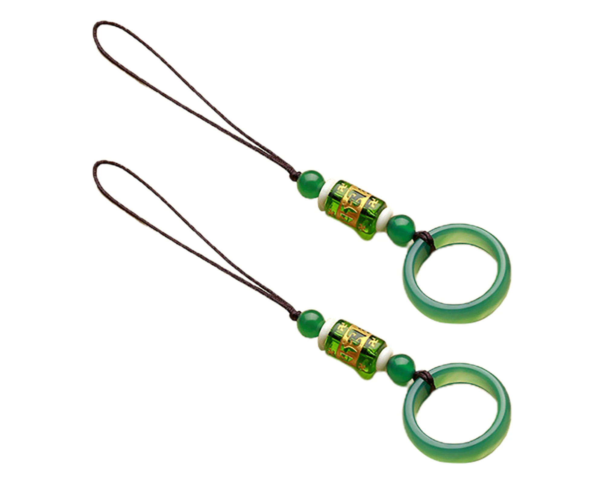 2Pcs Phone Finger Lanyard Anti-fall Decorative Lightweight Handmade Natural Agate Key Chain Pendant for Back Shell-Green