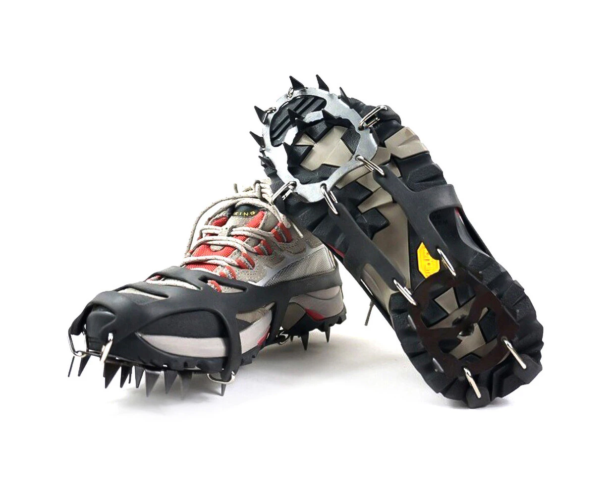 1 Pair 18 Teeth Anti-Slip Ice Snow Grips Shoe Boot Traction Cleat Spikes Crampon Black