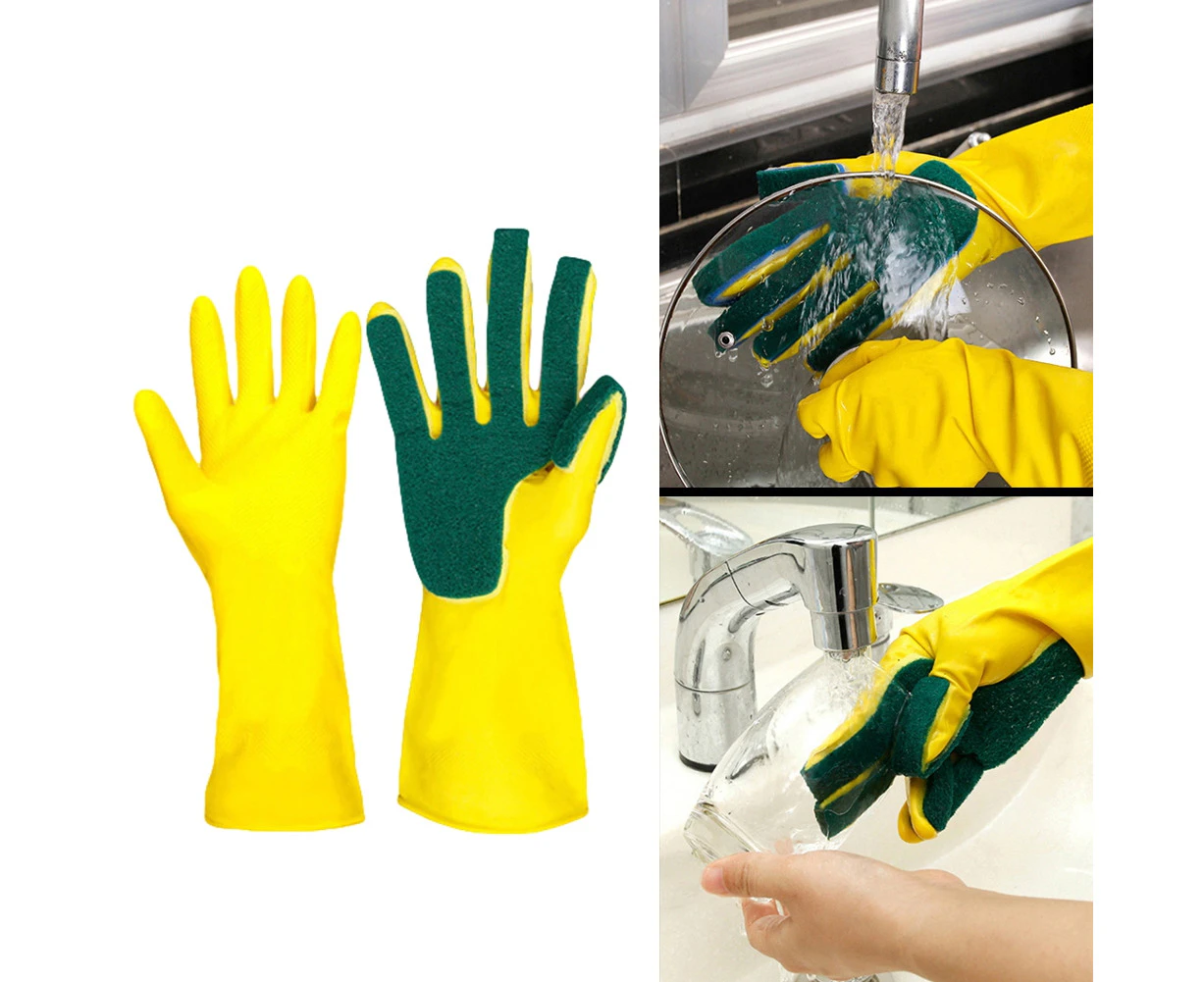 1Pair Home Washing Dish Cleaning Gloves Kitchen Household Sponge Finger Supply-Yellow