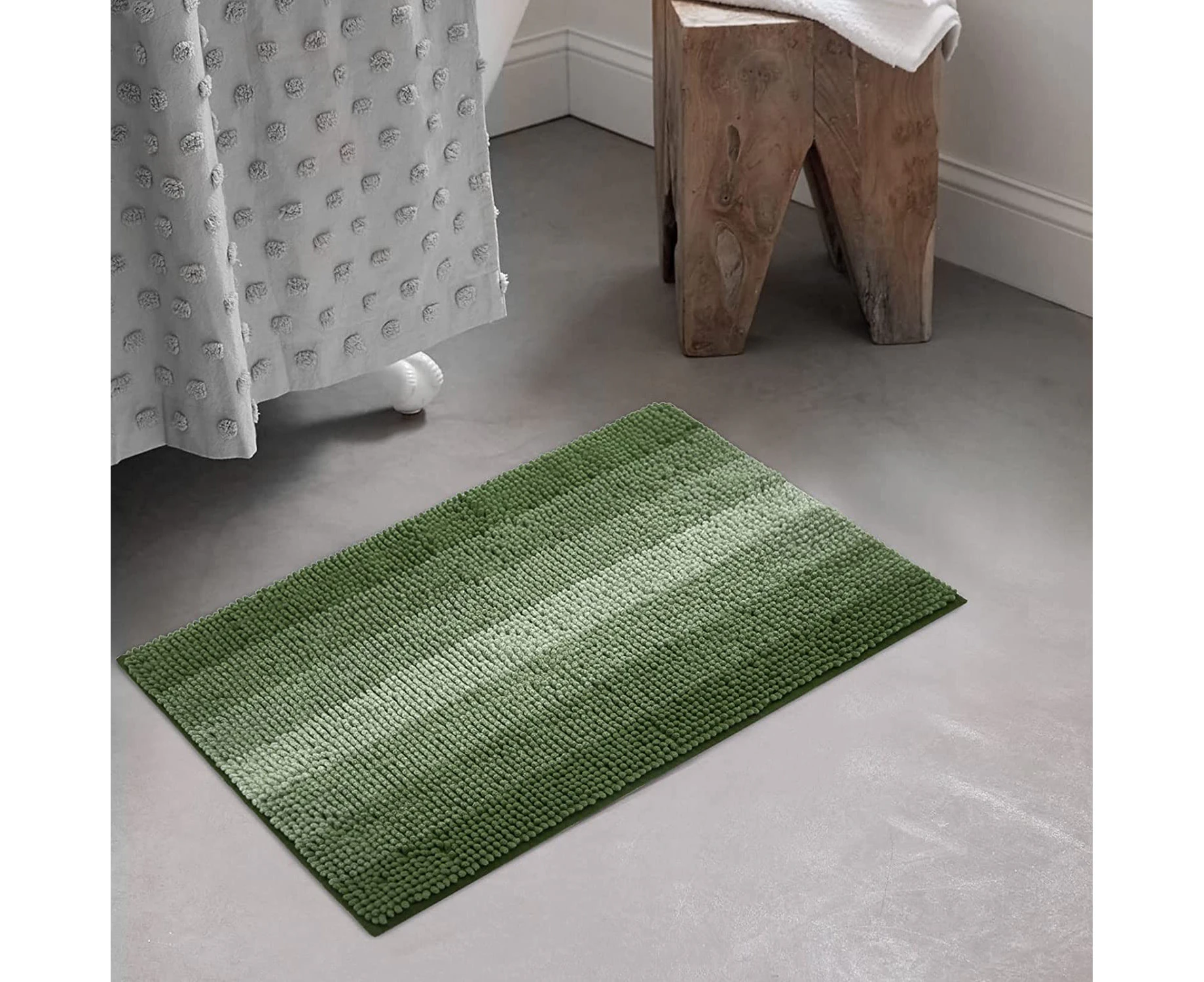 Green Luxury Chenille Bath Mat, Small Non-Slip Shower Mat, Machine Washable, Quick Dry Bath Mat, Soft and Comfortable Plush Mat for bathtub, 50cm x 80cm