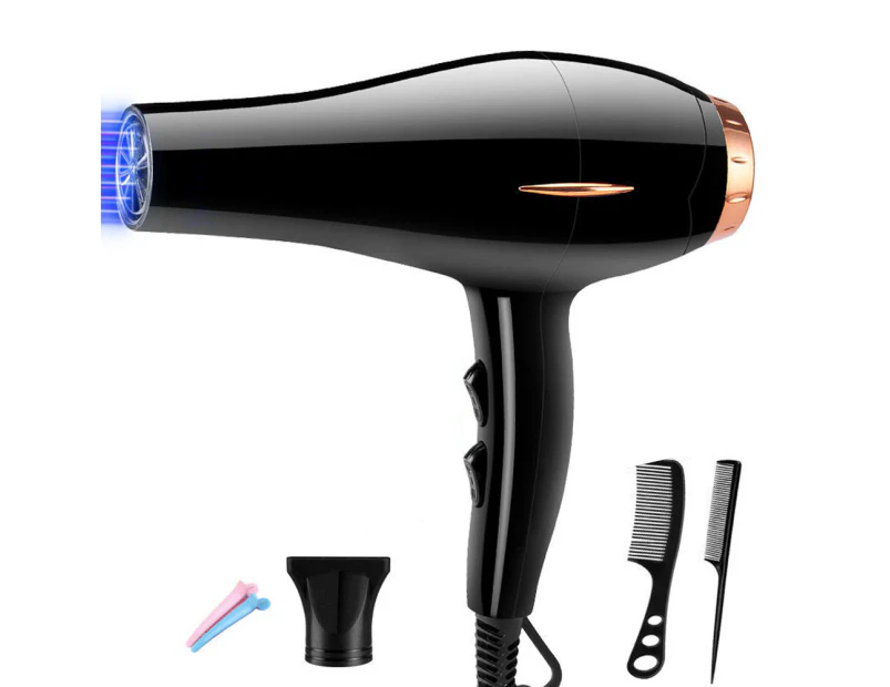 Ac Motor Professional Hair Dryer, Ceramic Technology, Black,Hair Salon Blue Light Frequency Conversion Strong Wind Send 3+ Clip