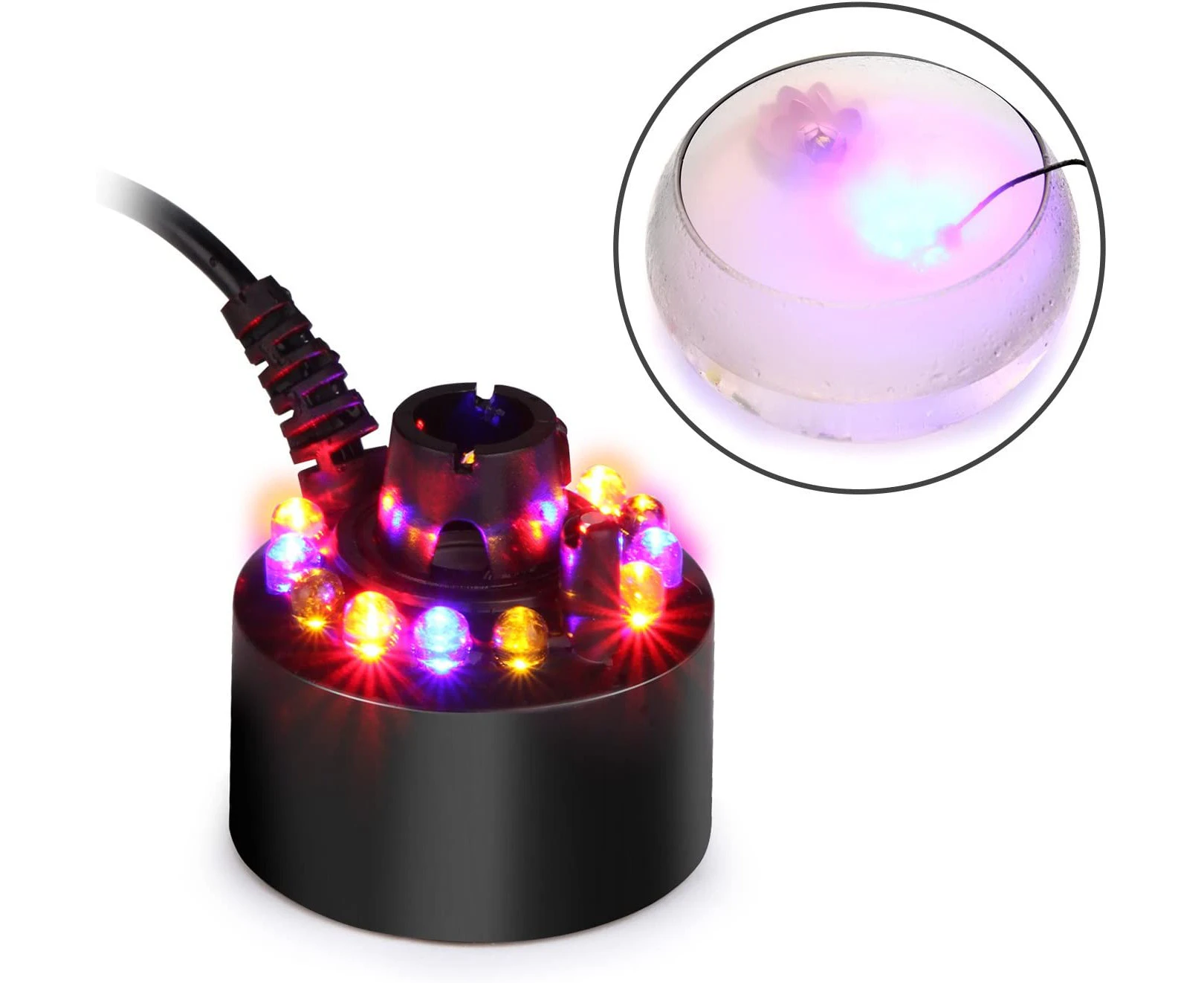 12 LED Water Fountain Pond Fog Atomizer HS0005 Air Humidifier, Muticolor