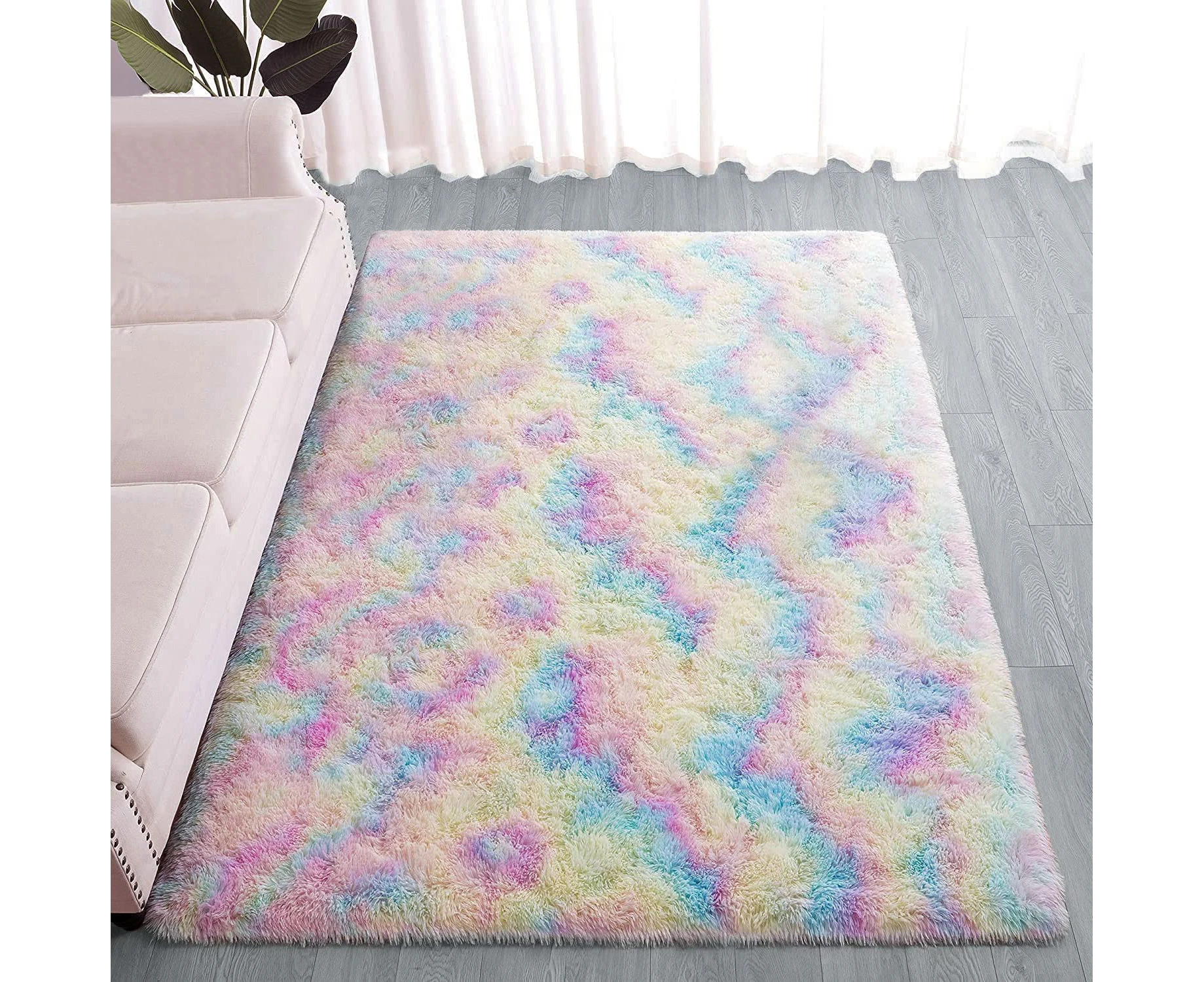 Fluffy Area Rugs 3X5 Feet Rainbow Carpet Ultra Soft Indoor Modern Plush Carpets for Living Room Bedroom Kids Room Nursery Home Decor-3.3x5.2 FT-Rainbow