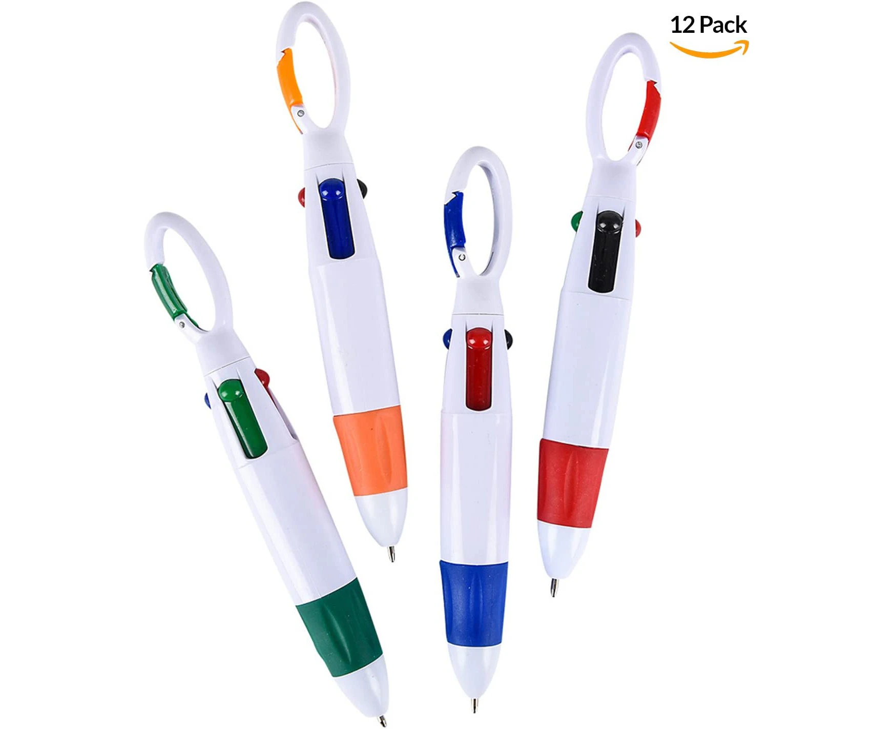 Pack Of 12 Bulk Mini 4-In-1 Multi-Colored Ink Ballpoint Pens With Keychain For Adults, Kids, Nurses, School