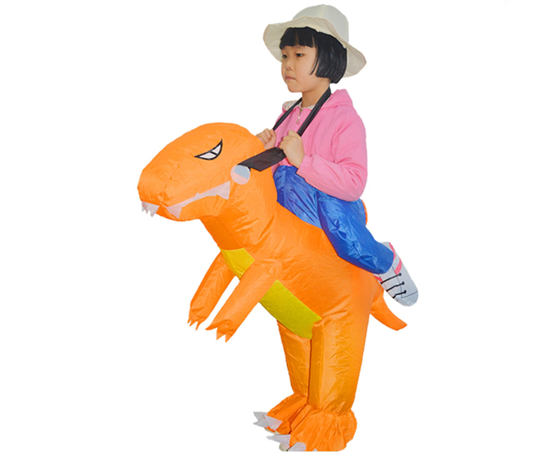 Inflatable Costume High Simulation Coslplay Fabric Adult Children Dinosaur Inflatable Costume for Christmas-Orange 120cm