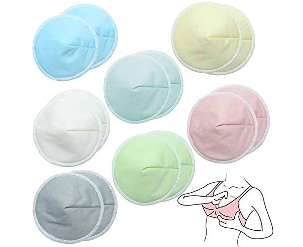 Organic Bamboo Nursing Breast Pads - 14 Washable Pads + Wash Bag - Maternity Breastfeeding Nipple Pads(Pastel Touch, Large 4.7")