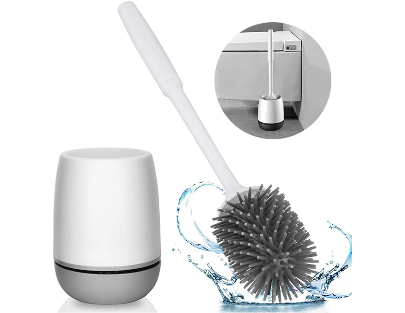 Silicone Toilet Brush with Holder Set Toilet Bowl Brush for Bathroom No Scratch Soft Toilet Cleaner Brush Wall Mounted Grey