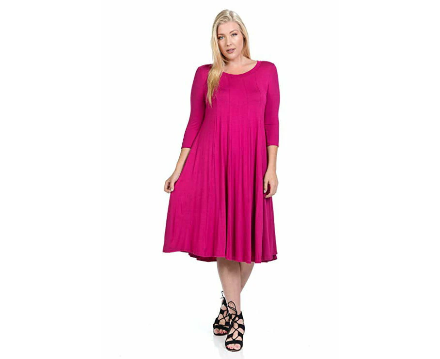 Women'S A-Line Trapeze Midi Dress Plus Size - Made In Usa,Rose Red,3Xl