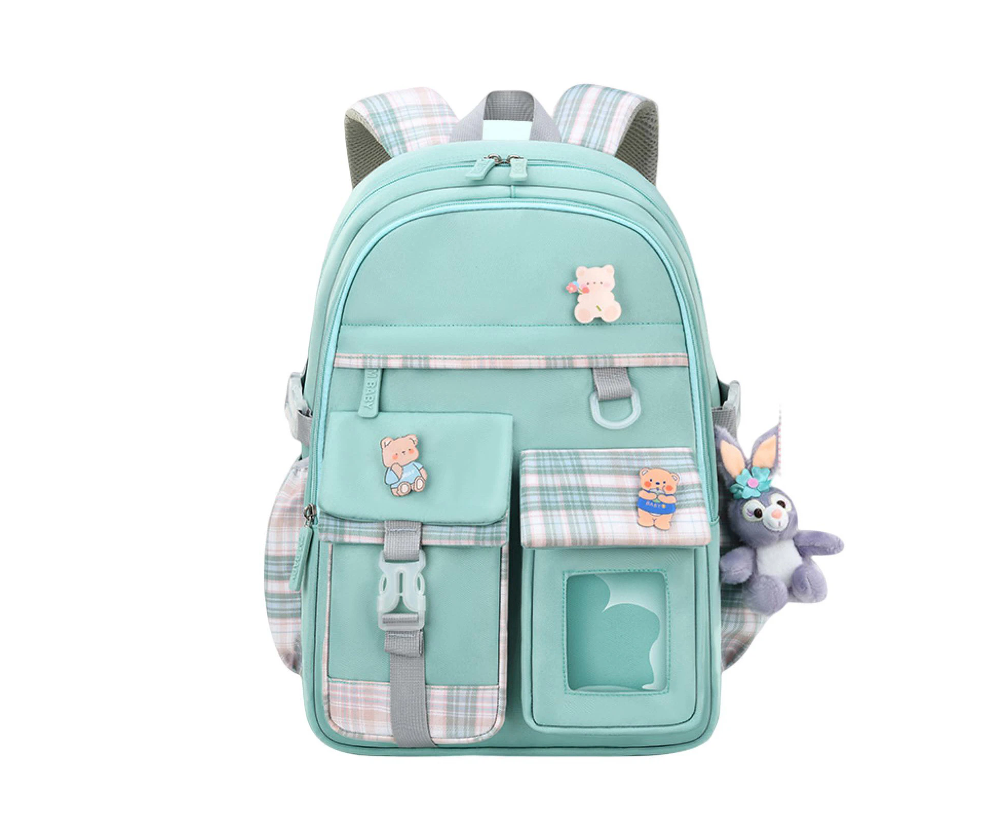 SunnyHouse 6-12Y Girls Bookbag Cartoon Animal Pattern Load-reducing Smooth Zipper Backpack School Bag for Primary School Students - Green