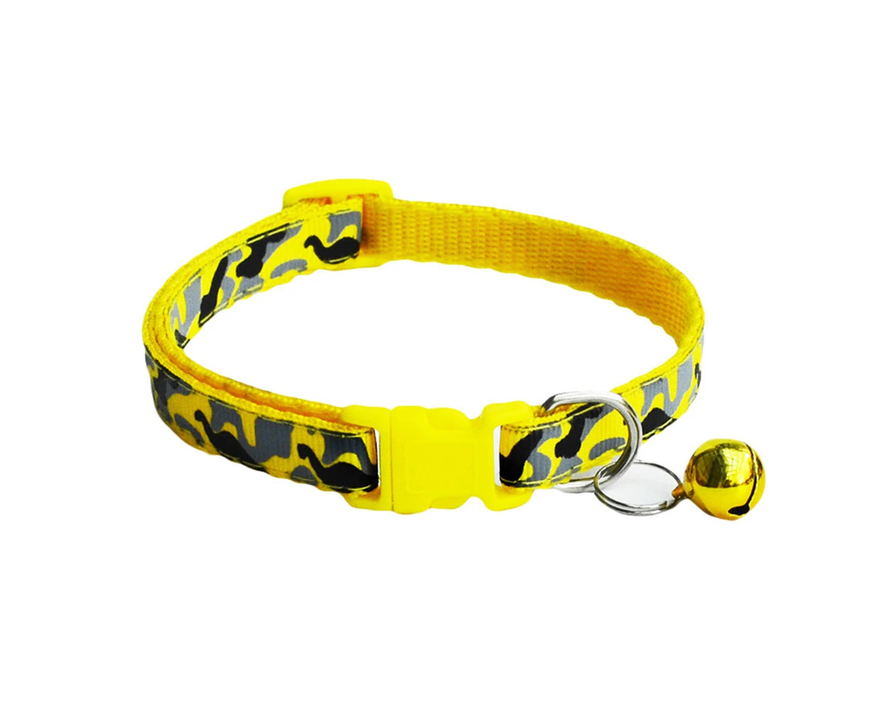 Camouflage Print Adjustable Pet Neck Strap Dog Cat Puppy Bell Collar-Yellow