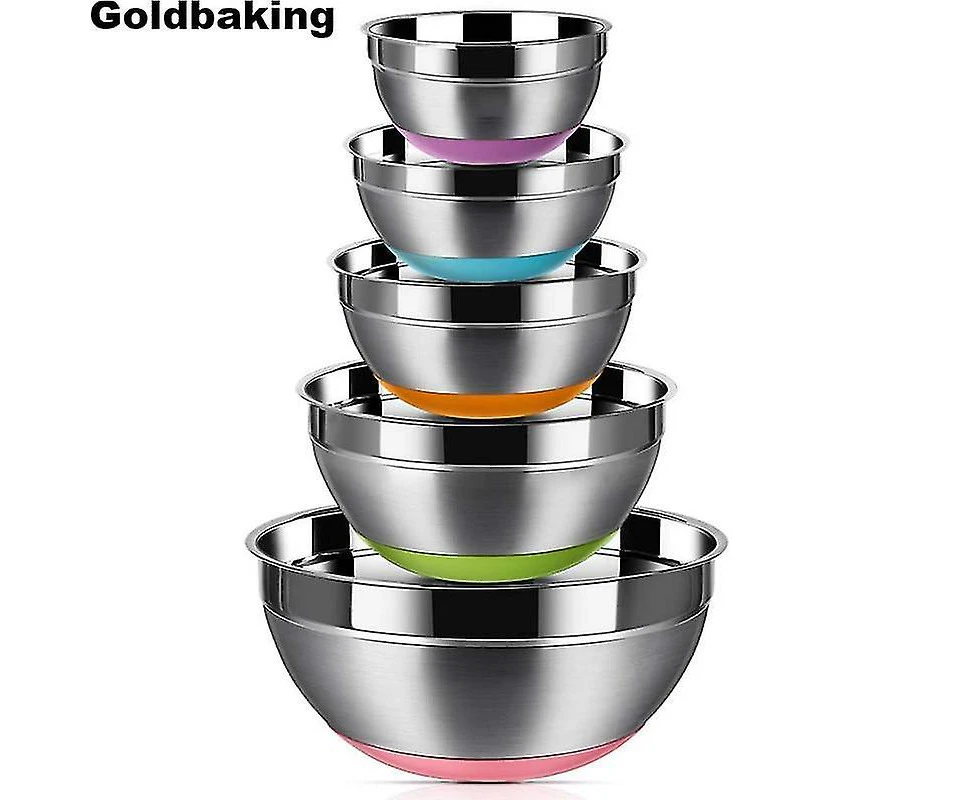 Yyh-stainless Steel Mixing Bowls (set Of 5) Silicone Bottom Nesting Storage Salad Bowls Meal Mixing