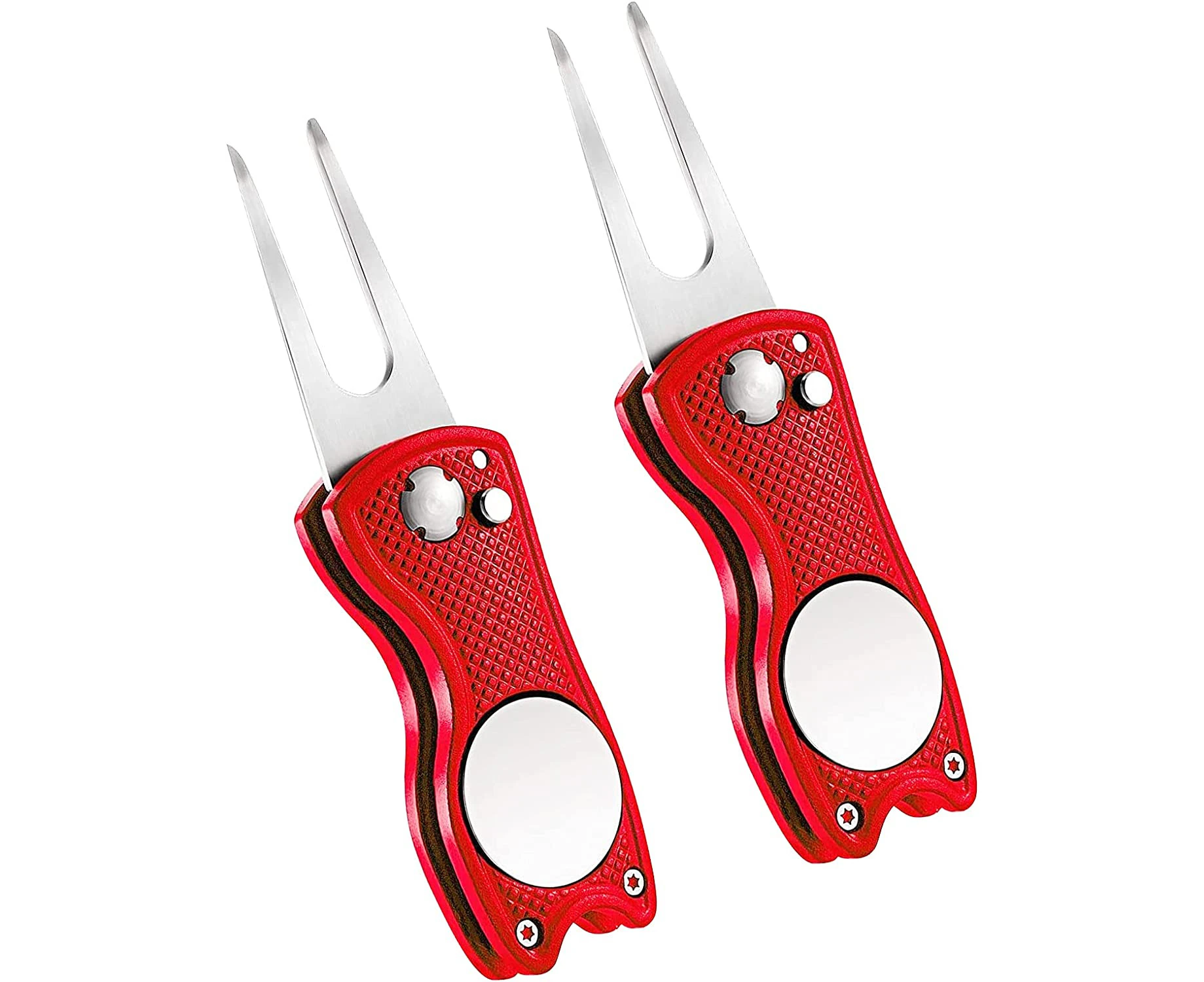 2Pcs Foldable Golf Divot Repair Tool Golf Pitch Lifter Knife With Magnetic Ball Marker Golf Fork Aluminum Handle Fork