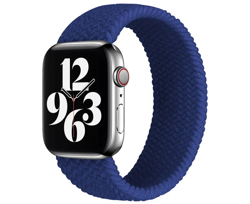 Marge Plus Sport Braided Solo Loop Strap Elastic Nylon Band for iWatch 7/SE/6/5/4/3/2/1 -NavyBlue