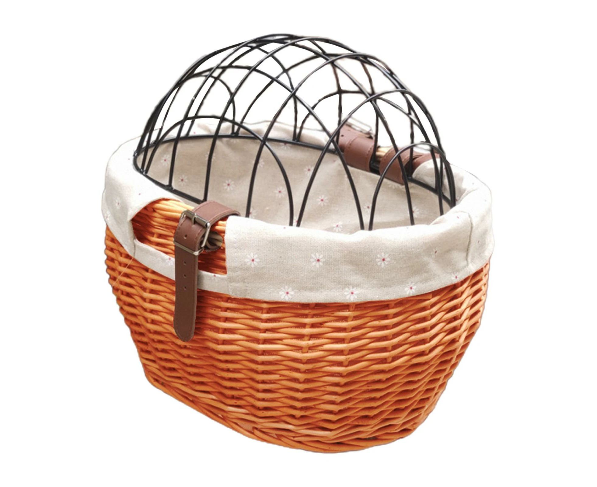 Wicker Bike Basket For Small Dogs Cats Pet Carrier Front Basket With Wire Mesh Cover