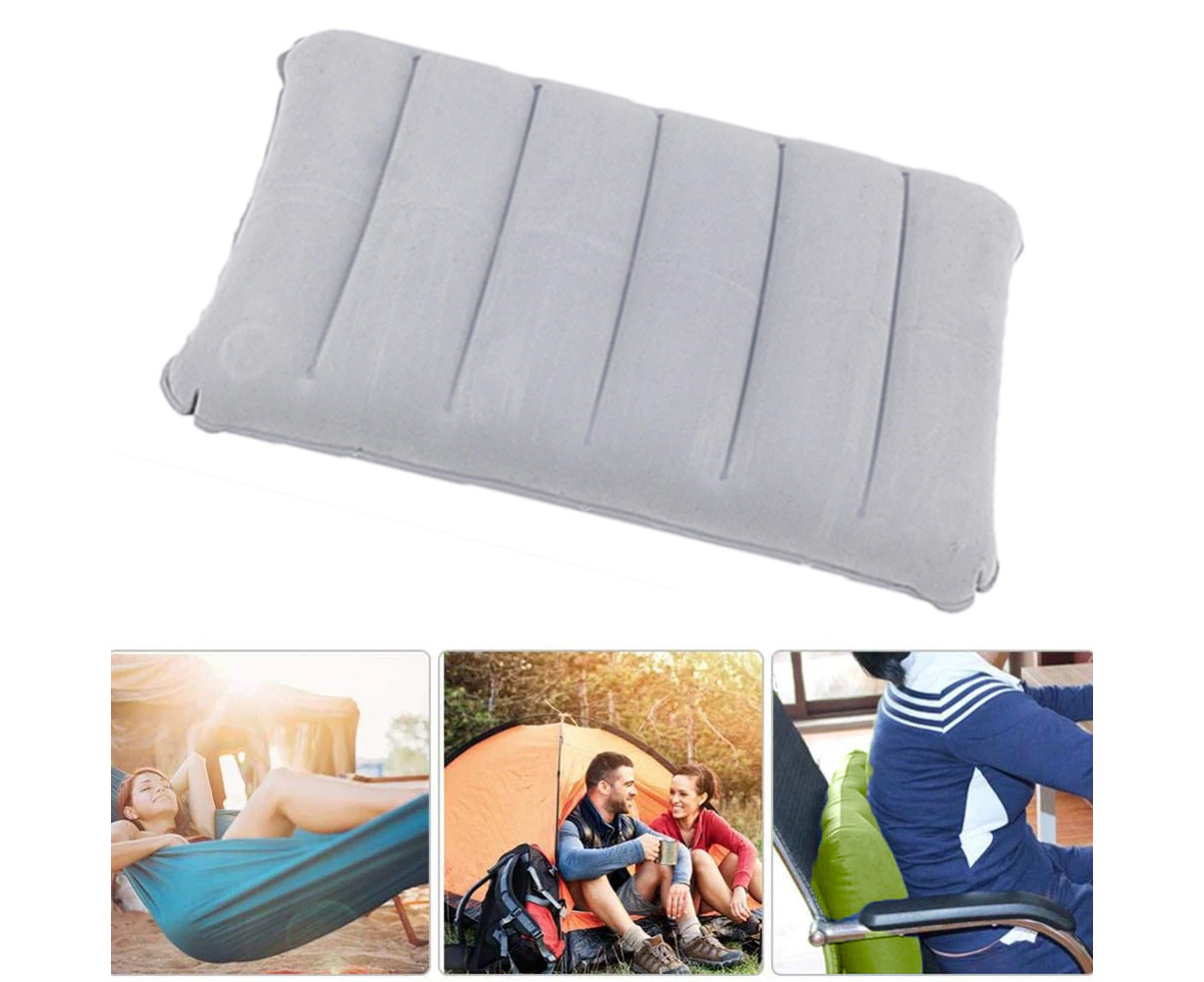 Inflatable Pillow,2Pcs Outdoor Pvc Flocking Inflatable Pillow-Greyinflatable Pillow, Pack Of 2 Compressible Pillow Comfortable