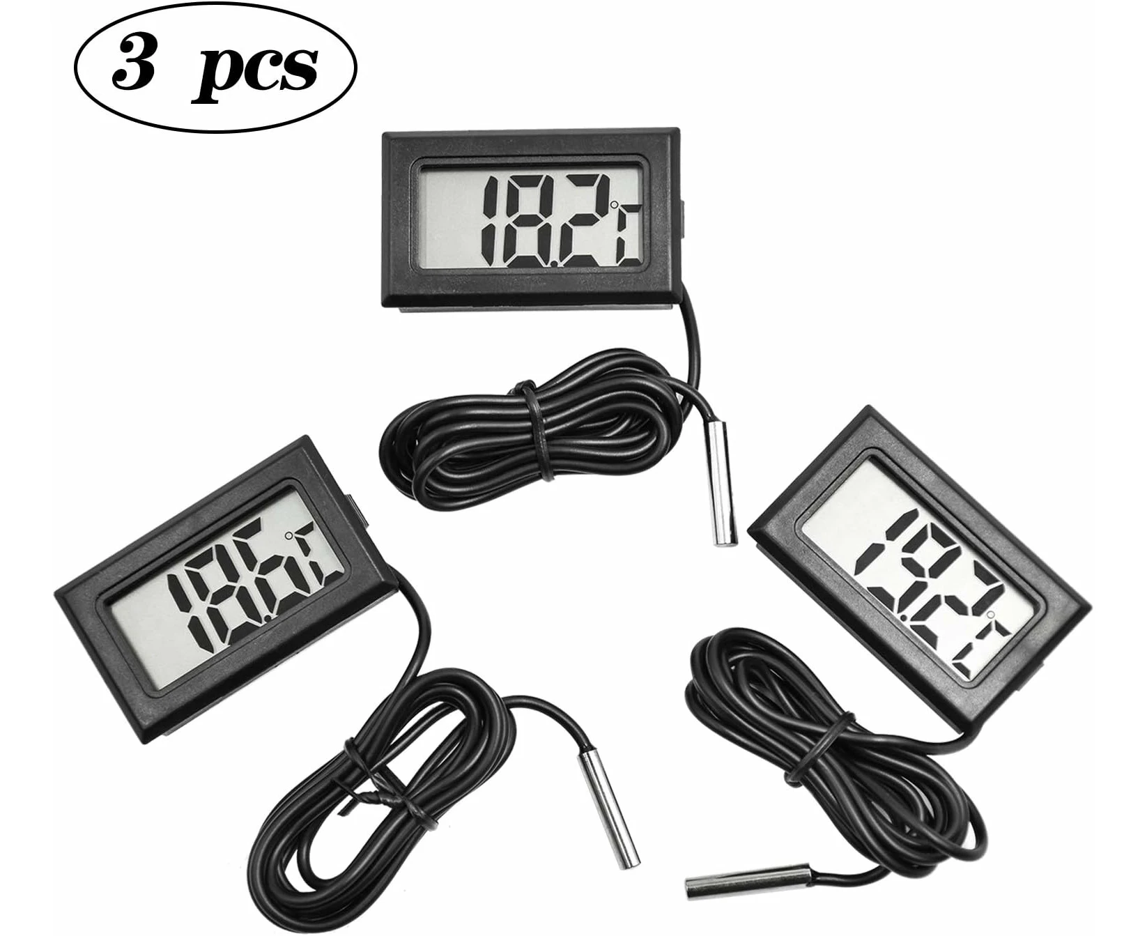 Set Of 3 Lcd Aquarium Thermometers, Digital Digital Thermometer With Waterproof Probe For Aquarium, Terrarium And Vivarium